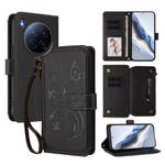 For Tecno Camon 40 Premier Butterfly Love Flower Multi-card Zipper Wallet Leather Phone Case(Black)