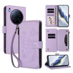 For Tecno Camon 40 Premier Butterfly Love Flower Multi-card Zipper Wallet Leather Phone Case(Light Purple)