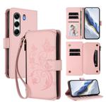 For Tecno Camon 40 4G Butterfly Love Flower Multi-card Zipper Wallet Leather Phone Case(Pink)