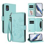 For Tecno Pop 6C Butterfly Love Flower Multi-card Zipper Wallet Leather Phone Case(Mint Green)