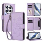 For Tecno Camon 30 Premier Butterfly Love Flower Multi-card Zipper Wallet Leather Phone Case(Light Purple)