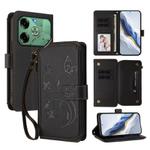 For Tecno Pova 6 4G Butterfly Love Flower Multi-card Zipper Wallet Leather Phone Case(Black)