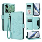 For Tecno Pova 6 4G Butterfly Love Flower Multi-card Zipper Wallet Leather Phone Case(Mint Green)