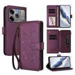 For Tecno Pova 6 5G / 6 Pro 5G Butterfly Love Flower Multi-card Zipper Wallet Leather Phone Case(Dark Purple)