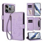 For Tecno Pova 6 5G / 6 Pro 5G Butterfly Love Flower Multi-card Zipper Wallet Leather Phone Case(Light Purple)