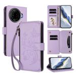 For Tecno Camon 30 Pro 5G Butterfly Love Flower Multi-card Zipper Wallet Leather Phone Case(Light Purple)