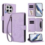 For Tecno Camon 30 4G / 5G Butterfly Love Flower Multi-card Zipper Wallet Leather Phone Case(Light Purple)