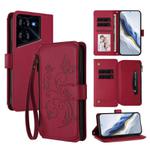 For Tecno Pova 5 Pro 5G Butterfly Love Flower Multi-card Zipper Wallet Leather Phone Case(Wine Red)