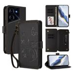 For Tecno Pova 5 Pro 5G Butterfly Love Flower Multi-card Zipper Wallet Leather Phone Case(Black)