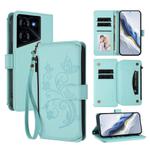 For Tecno Pova 5 Pro 5G Butterfly Love Flower Multi-card Zipper Wallet Leather Phone Case(Mint Green)