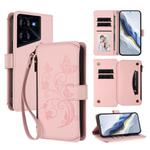 For Tecno Pova 5 Pro 5G Butterfly Love Flower Multi-card Zipper Wallet Leather Phone Case(Pink)
