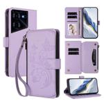 For Tecno Pova 5 Pro 5G Butterfly Love Flower Multi-card Zipper Wallet Leather Phone Case(Light Purple)