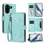 For Tecno Pova 5 Butterfly Love Flower Multi-card Zipper Wallet Leather Phone Case(Mint Green)