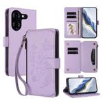 For Tecno Pova 5 Butterfly Love Flower Multi-card Zipper Wallet Leather Phone Case(Light Purple)
