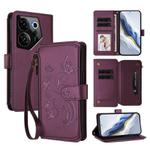 For Tecno Camon 20 Premier 5G Butterfly Love Flower Multi-card Zipper Wallet Leather Phone Case(Dark Purple)