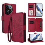 For Tecno Camon 20 Premier 5G Butterfly Love Flower Multi-card Zipper Wallet Leather Phone Case(Wine Red)