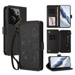 For Tecno Camon 20 Premier 5G Butterfly Love Flower Multi-card Zipper Wallet Leather Phone Case(Black)