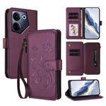 For Tecno Camon 20 4G / 20 Pro 4G Butterfly Love Flower Multi-card Zipper Wallet Leather Phone Case(Dark Purple)
