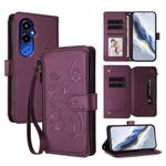 For Tecno Pova 4 Pro Butterfly Love Flower Multi-card Zipper Wallet Leather Phone Case(Dark Purple)