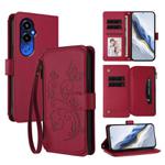 For Tecno Pova 4 Pro Butterfly Love Flower Multi-card Zipper Wallet Leather Phone Case(Wine Red)
