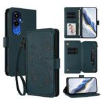 For Tecno Pova 4 Pro Butterfly Love Flower Multi-card Zipper Wallet Leather Phone Case(Dark Green)
