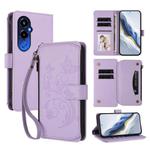 For Tecno Pova 4 Pro Butterfly Love Flower Multi-card Zipper Wallet Leather Phone Case(Light Purple)