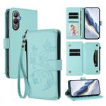 For Tecno Pova 4 Butterfly Love Flower Multi-card Zipper Wallet Leather Phone Case(Mint Green)