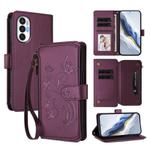 For Tecno Pova 3 Butterfly Love Flower Multi-card Zipper Wallet Leather Phone Case(Dark Purple)