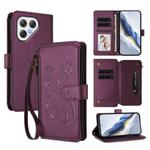 For Tecno Pova 7 4G Butterfly Love Flower Multi-card Zipper Wallet Leather Phone Case(Dark Purple)