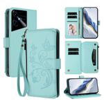 For Tecno Pova Neo 3 Butterfly Love Flower Multi-card Zipper Wallet Leather Phone Case(Mint Green)