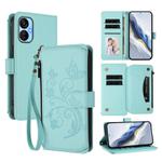 For Tecno Spark 9T / 9 Pro Butterfly Love Flower Multi-card Zipper Wallet Leather Phone Case(Mint Green)