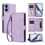 For Tecno Spark 9T / 9 Pro Butterfly Love Flower Multi-card Zipper Wallet Leather Phone Case(Light Purple)
