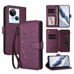 For Tecno Spark 10 5G Butterfly Love Flower Multi-card Zipper Wallet Leather Phone Case(Dark Purple)
