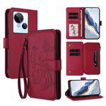 For Tecno Spark 10 5G Butterfly Love Flower Multi-card Zipper Wallet Leather Phone Case(Wine Red)