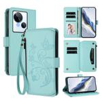 For Tecno Spark 10 5G Butterfly Love Flower Multi-card Zipper Wallet Leather Phone Case(Mint Green)