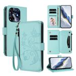For Tecno Spark 10 Pro 4G / K17 4G Butterfly Love Flower Multi-card Zipper Wallet Leather Phone Case(Mint Green)