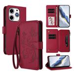 For Tecno Spark 10 Pro Magic Butterfly Love Flower Multi-card Zipper Wallet Leather Phone Case(Wine Red)