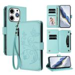 For Tecno Spark 10 Pro Magic Butterfly Love Flower Multi-card Zipper Wallet Leather Phone Case(Mint Green)
