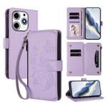 For Tecno Spark 10 Pro Magic Butterfly Love Flower Multi-card Zipper Wallet Leather Phone Case(Light Purple)