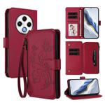 For Tecno Spark 30 4G Butterfly Love Flower Multi-card Zipper Wallet Leather Phone Case(Wine Red)