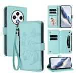 For Tecno Spark 30 4G Butterfly Love Flower Multi-card Zipper Wallet Leather Phone Case(Mint Green)