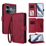 For Tecno Spark 30 5G / Pova 6 Neo 5G Butterfly Love Flower Multi-card Zipper Wallet Leather Phone Case(Wine Red)