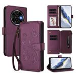 For Tecno Spark 30C 4G Butterfly Love Flower Multi-card Zipper Wallet Leather Phone Case(Dark Purple)