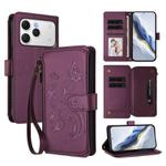 For Tecno Spark 40 4G Butterfly Love Flower Multi-card Zipper Wallet Leather Phone Case(Dark Purple)