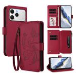 For Tecno Spark 40 4G Butterfly Love Flower Multi-card Zipper Wallet Leather Phone Case(Wine Red)
