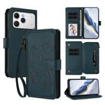 For Tecno Spark 40 4G Butterfly Love Flower Multi-card Zipper Wallet Leather Phone Case(Dark Green)