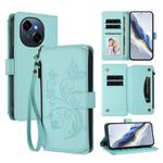 For Tecno Spark GO 2025 / 1S Butterfly Love Flower Multi-card Zipper Wallet Leather Phone Case(Mint Green)