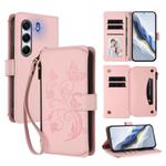 For Tecno Camon 40 Pro 4G Butterfly Love Flower Multi-card Zipper Wallet Leather Phone Case(Pink)