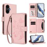 For BLU G64 Butterfly Love Flower Multi-card Zipper Wallet Leather Phone Case(Pink)