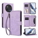 For Coolpad C16 Butterfly Love Flower Multi-card Zipper Wallet Leather Phone Case(Light Purple)
